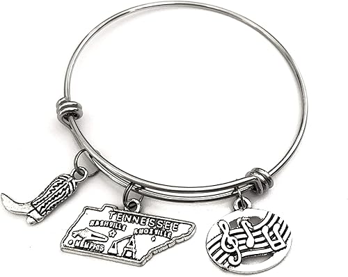 Tennessee theme bracelet gift. Includes cowboy boot, State of Tennessee, and Musical Notes charms. Nashville Gift. Memphis Keepsake. Tennessee