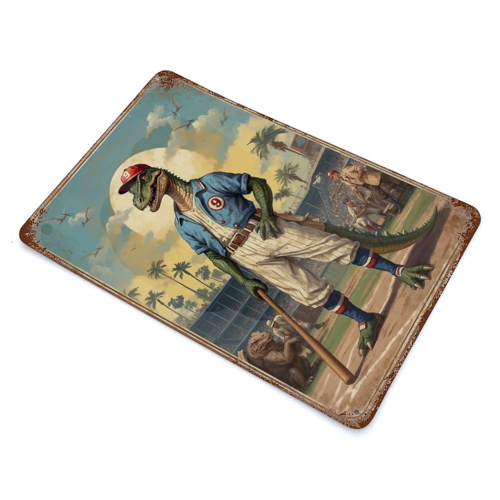 Dino League Legends 9 Rust Effect Tin Sign 11.8"x7.9", Farmhouse Wall Decor for Farmhouse, Kitchen And Entryway Decor