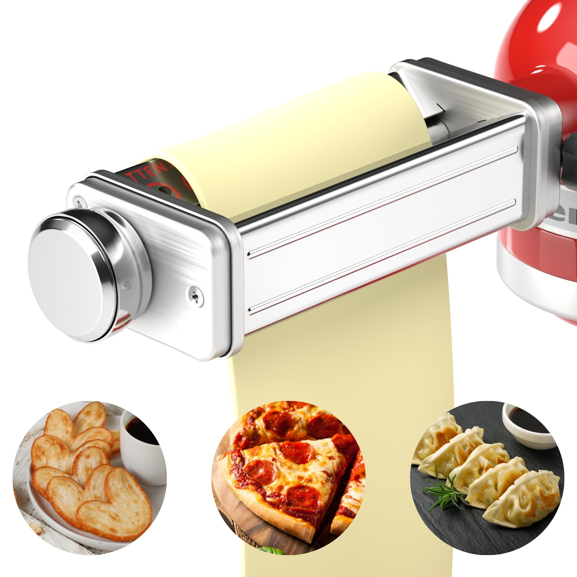 Generic Pasta Roller, Pasta Maker Attachment Compatible with KitchenAid Stand Mixer, 8 Thickness Adjustable Pasta Roller, Stainless Steel Pasta Maker Replacement, Medium, Silver