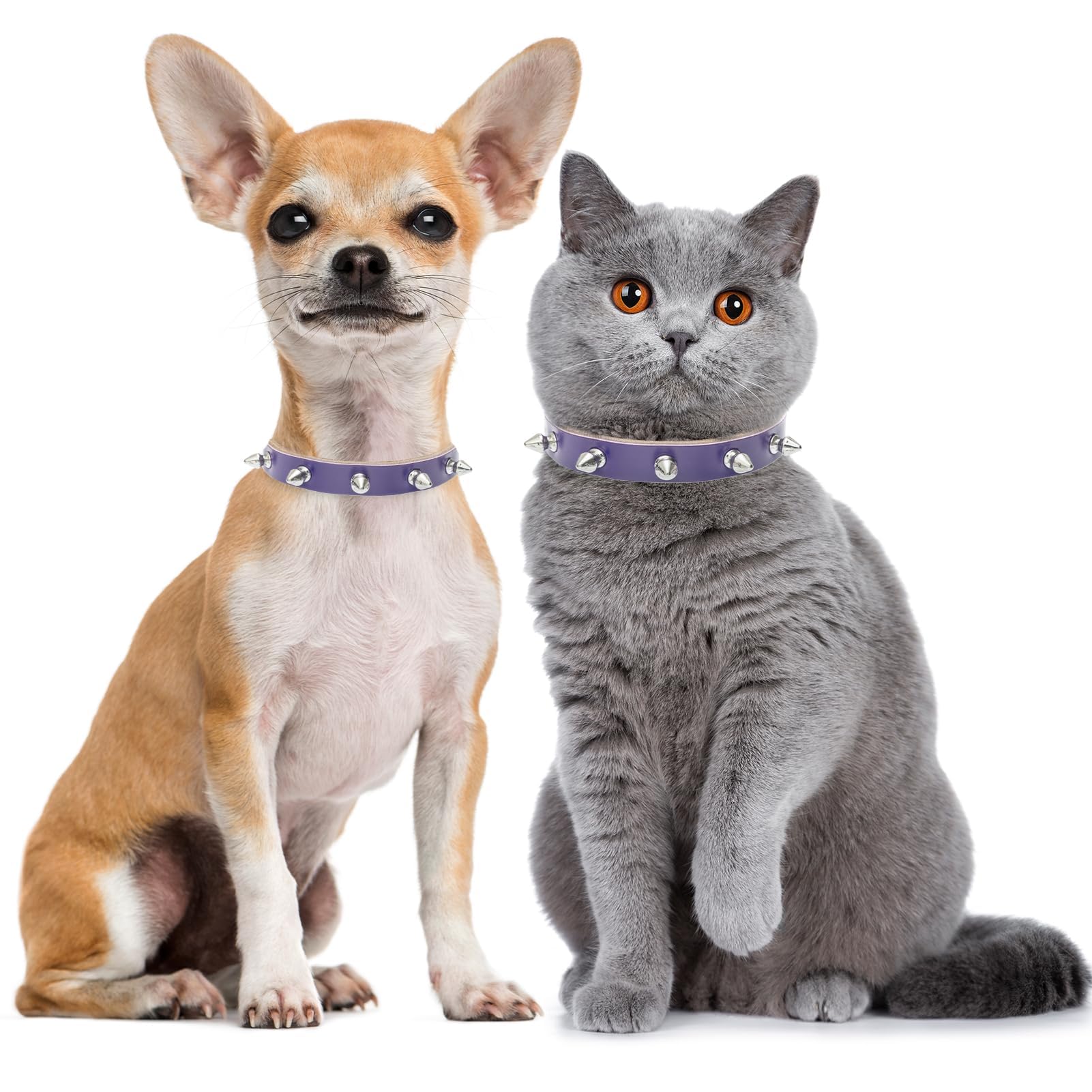 BINGPET Spiked Leather Cat Collar with Bells, Studded Dog Collar with Buckle, Soft Goth Kitten Collars with Spikes Adjustable, Punk Gothic Pet