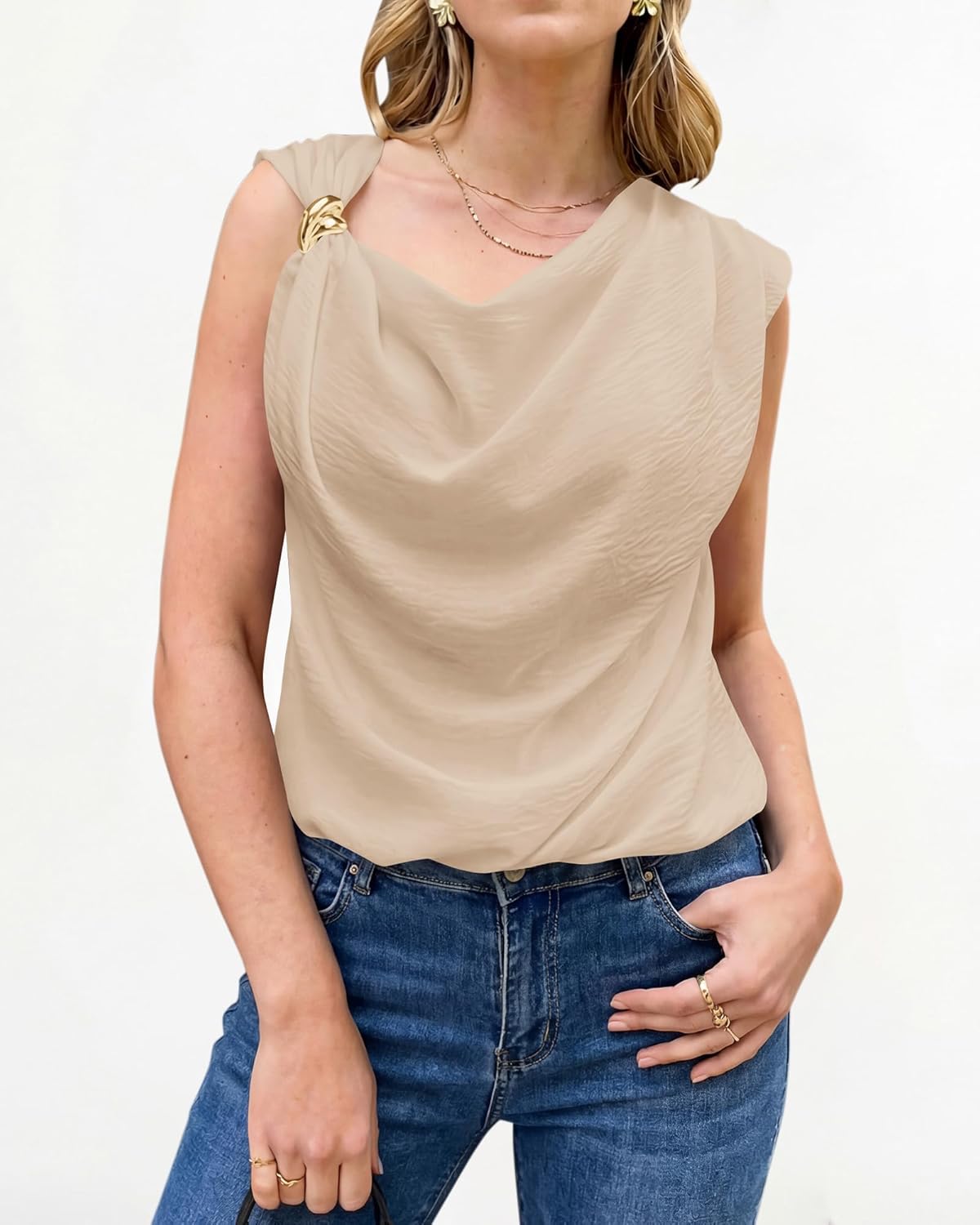 BTFBM Spring Tops for Women Trendy Sleeveless Ruched Going Out Top Solid Tank Blouses Basic T Shirts Fashion Clothing - Image 7