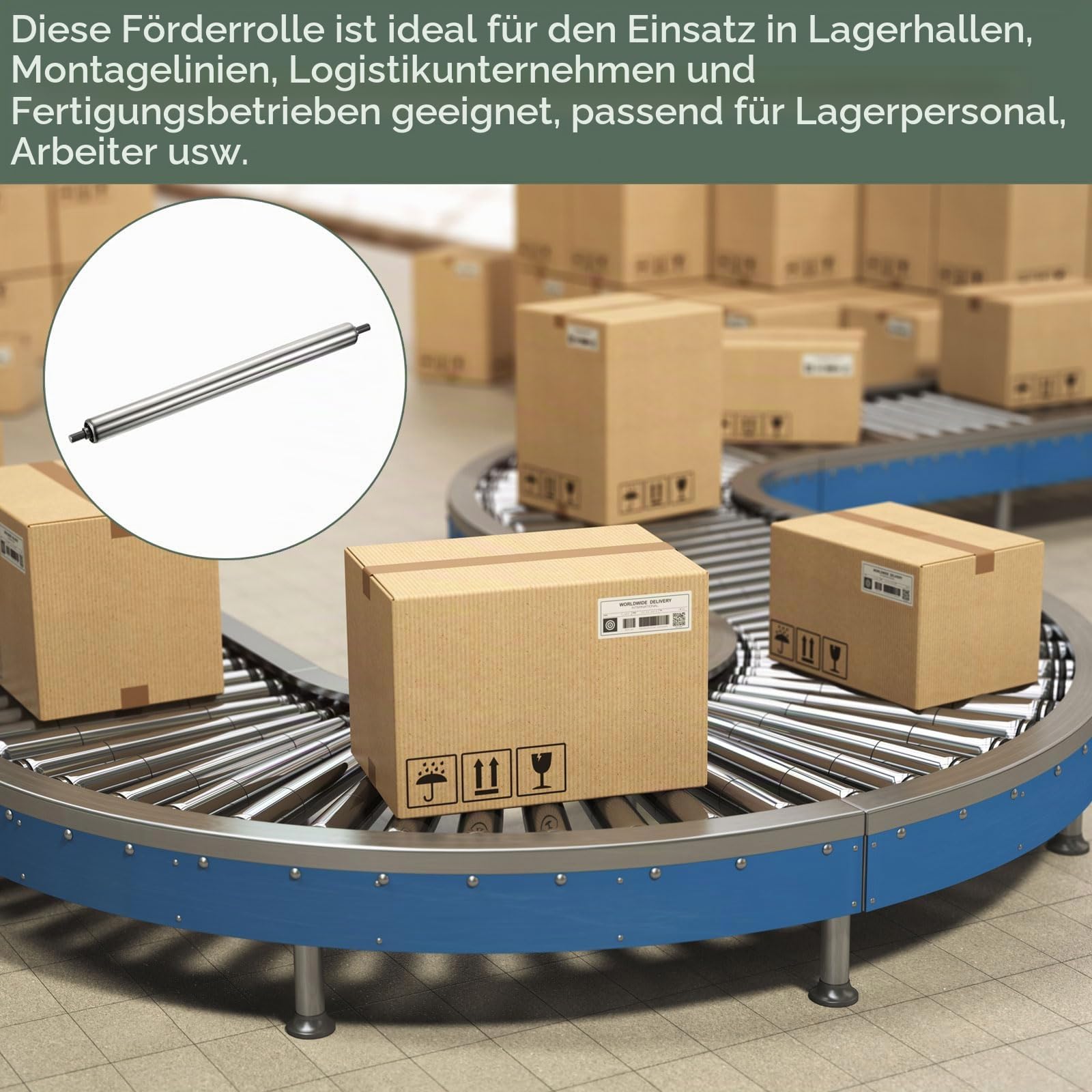 YOKIVE 2 Stück Förderrolle aus Edelstahl | Glatte Bewegung, Ideal für Fabriken, Lagerhäuser (Silber, 1 Zoll Durchmesser, 16 Zoll Länge)