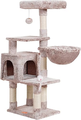 Miniatura 9 de Heybly Árbol para gatos con juguete, condominio de torre para gatos de interior, casa para gatos con perca de felpa acolchada, hamaca acogedora y