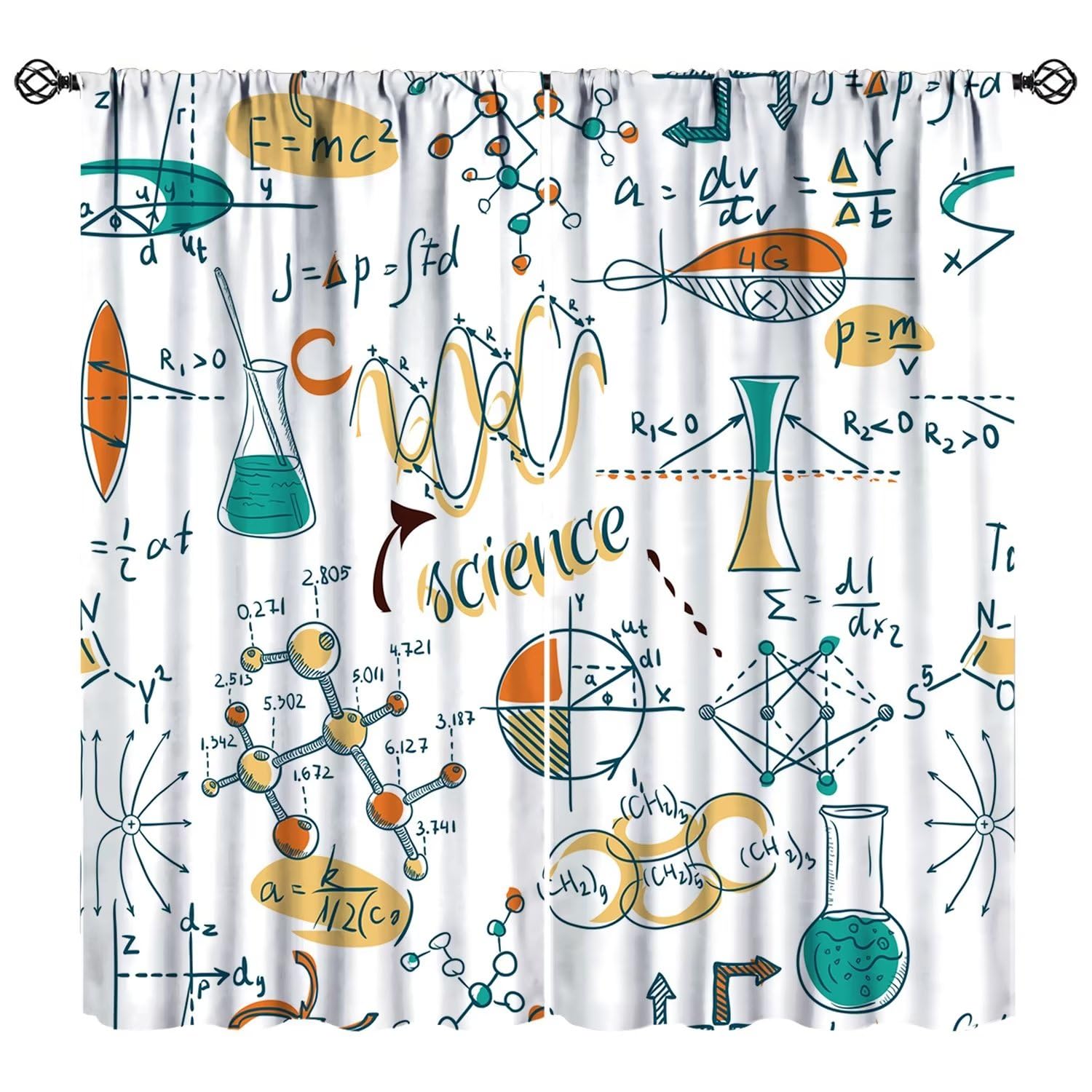 JESTRONRY Science Blackout Curtains, Doodle Science Education Theme Rod Pocket Thermal Insulated Drapes Darkening Window Curtain for Boys Girls Bedroom Living Room 52x84in