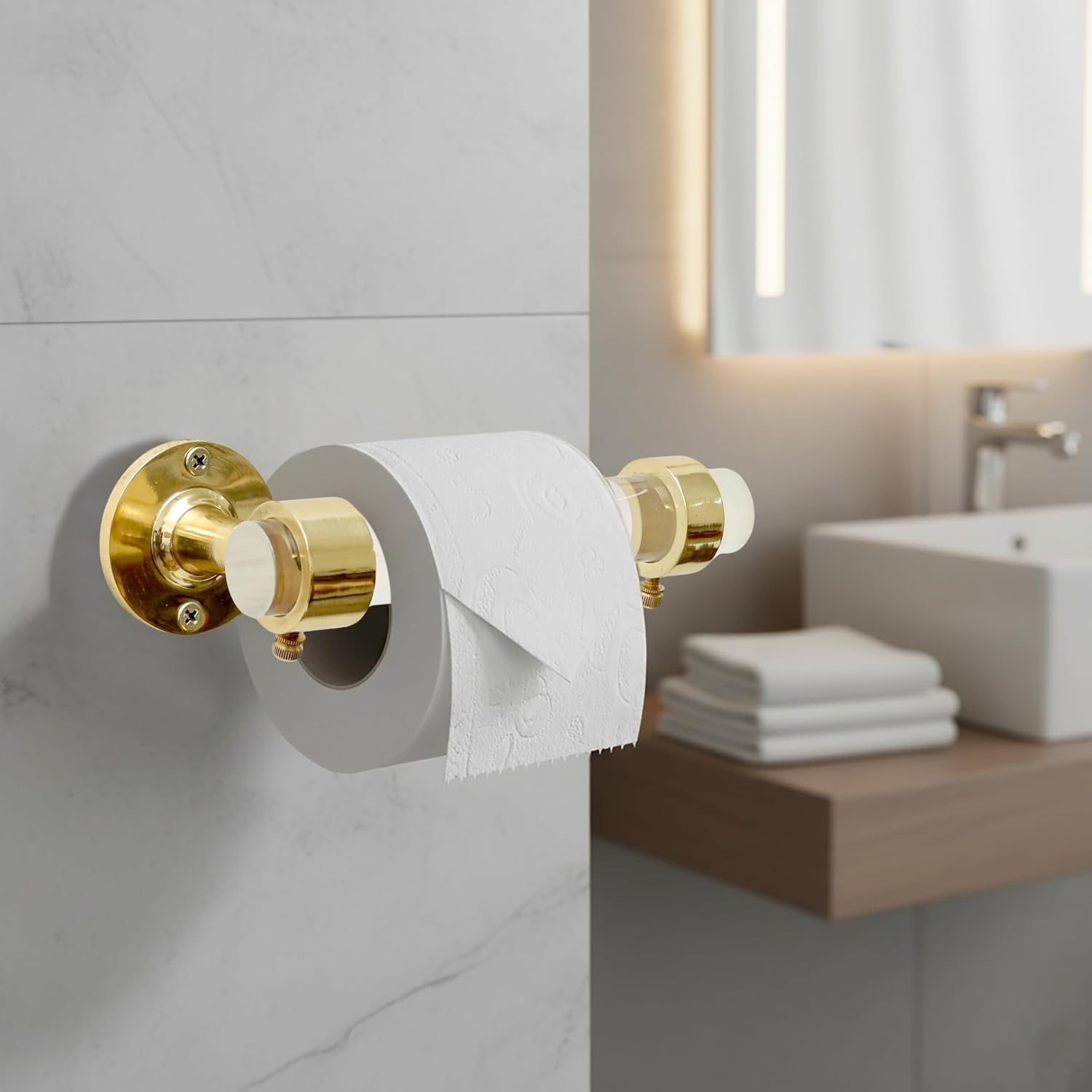 Lucite Toilet Paper Holder – Wall-Mount Tissue Roll Holder Made of Heavy-Duty Rust-Proof Brass & Acrylic, Lacquered Finish, Stylish Bathroom Storage – 7.09 x 2.17 x 3.15 Inches