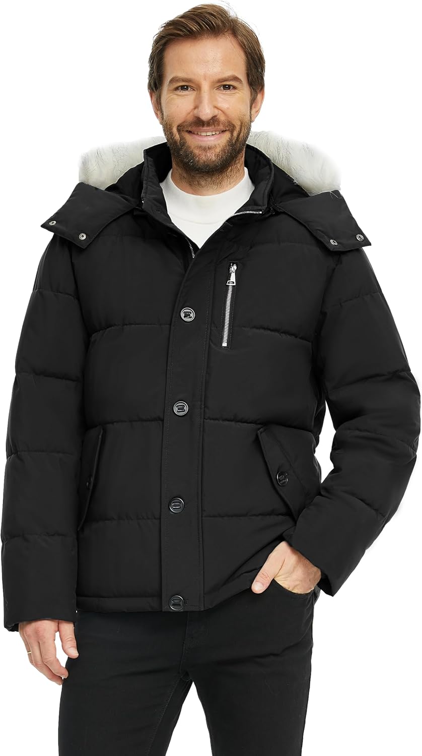 Skieer Men's Hooded Puffer Jacket Outdoor Waterproof Winter Coat Warm Parka with Detachable Hood - Image 3