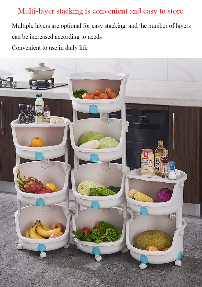 Scaffale portaoggetti a 4 livelli, ripiani in plastica cestello portaoggetti impilabile rotondo, carrelli da cucina con rotelle per camera da letto, ufficio, bagno