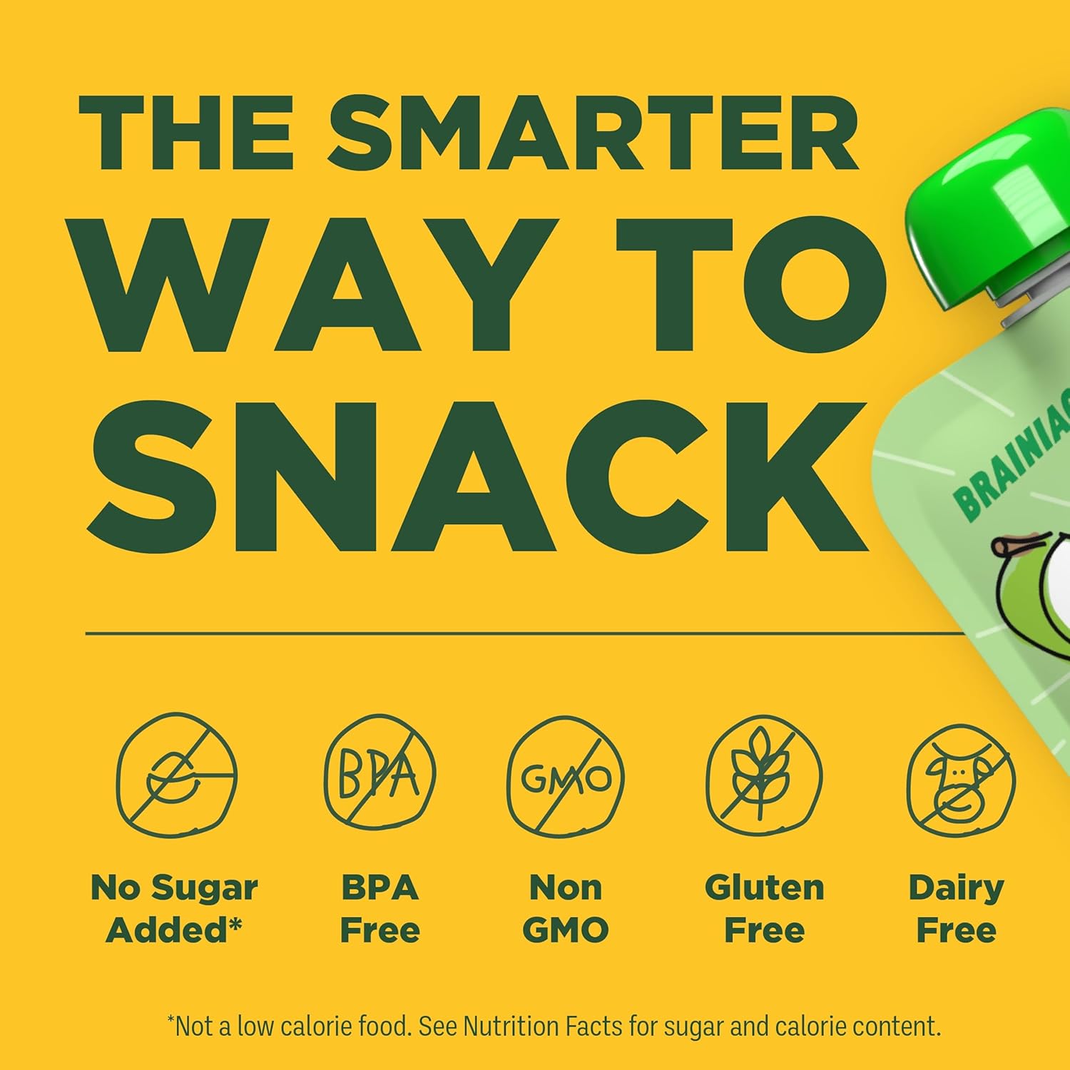 Brainiac Apple Applesauce, Unsweetened Applesauce with Vitamin C, Omega-3s & Choline, 64 Count, 3.2 oz