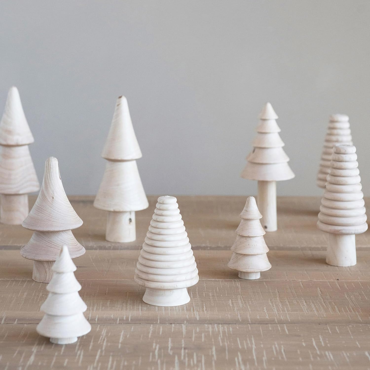 Creative Co-Op Wood Trees, Natural, Set of 6