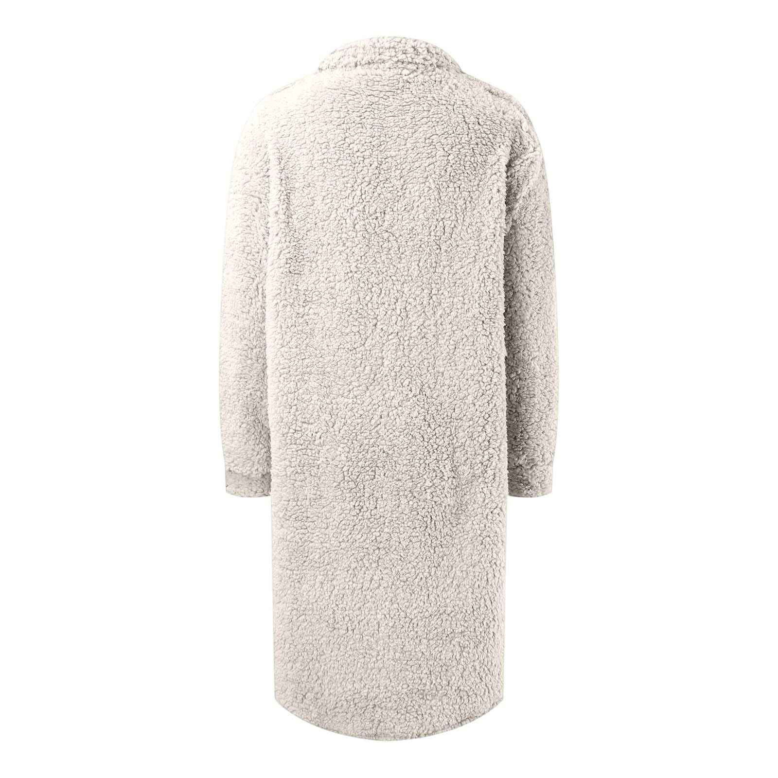 Generisch 2026 Langer Fleecemantel mit offener Vorderseite Knopfleiste weicher Strickjacke für Damen warme Winteroberbekleidung im lässigen lockeren Schnitt modische Übergangsjacke