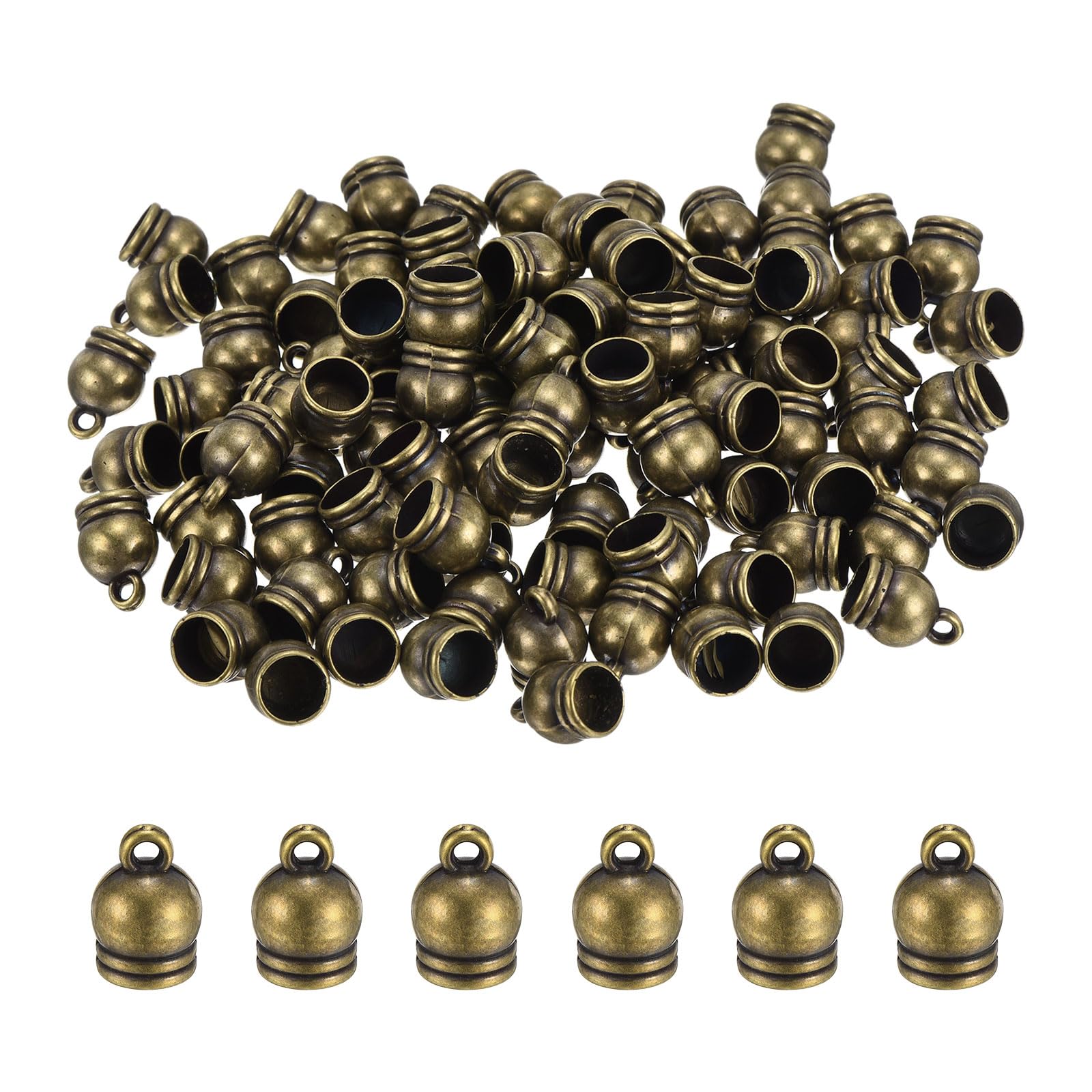 sourcing map 100Pcs Tassel Cord End Caps, 7.8mm Glue in Leather Barrel Connectors for DIY Making Bracelets Pendant, Bronze Tone
