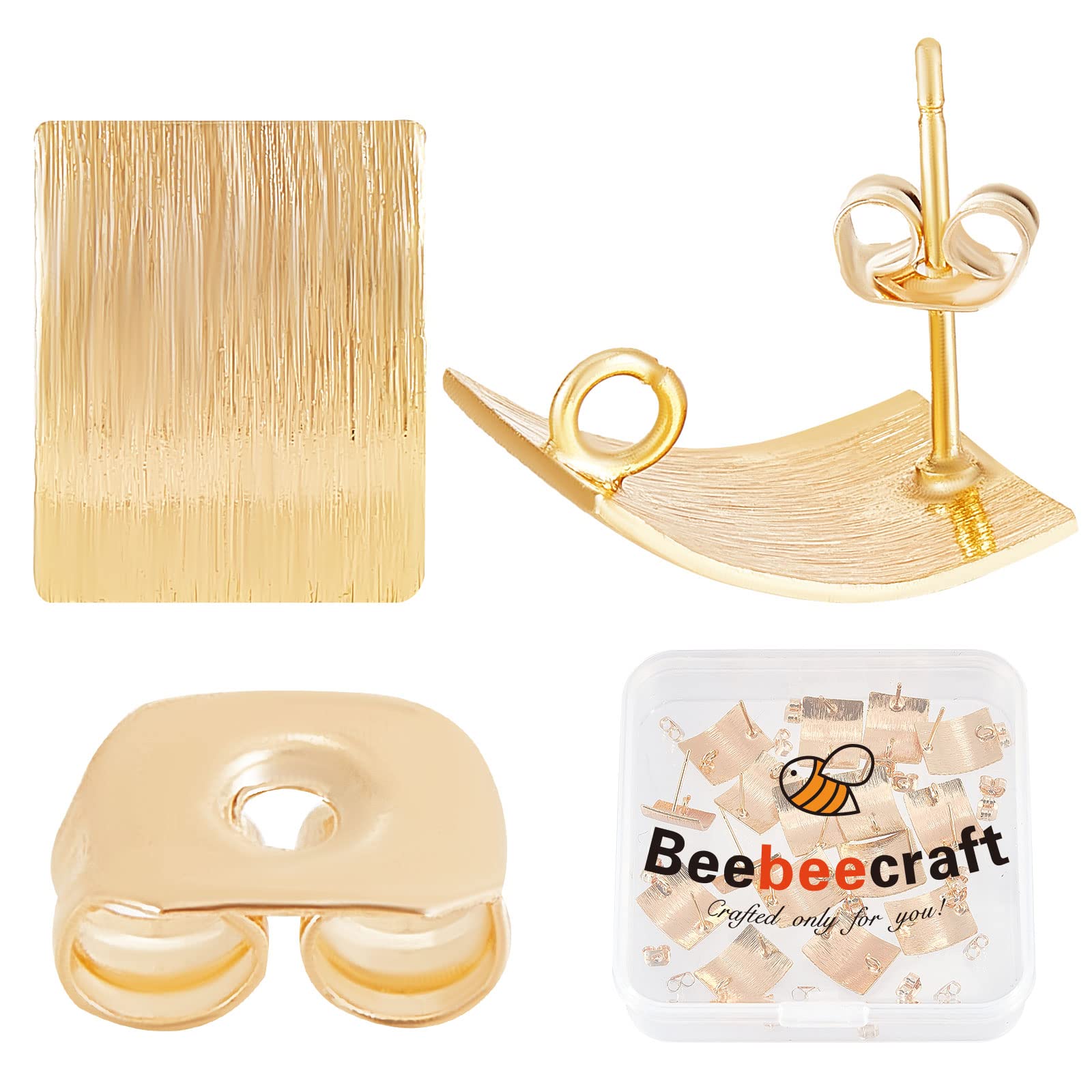 20 Orecchini A Lobo Rettangolari - Placcati Oro 18K, Con Dadi, Per Creazione Gioielli - Foto 4