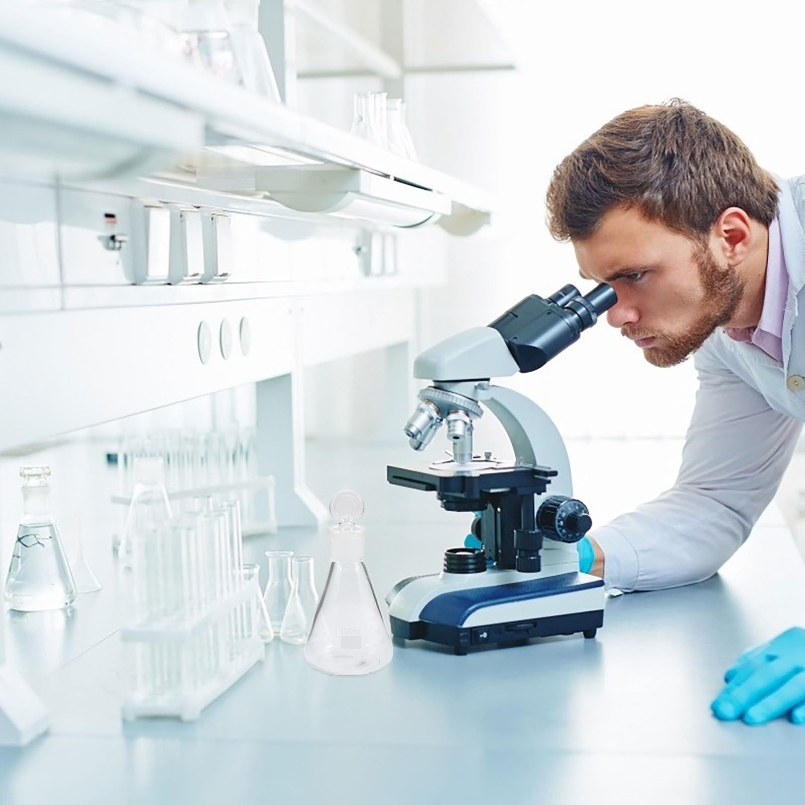 Flacon Conique en Verre 100 Ml Bouchon Solide Flacon Erlenmeyer Chimique pour Expérience de Laboratoire Matériel Scientifique Résistant à la Chaleur Chocs Usage Chimie et
