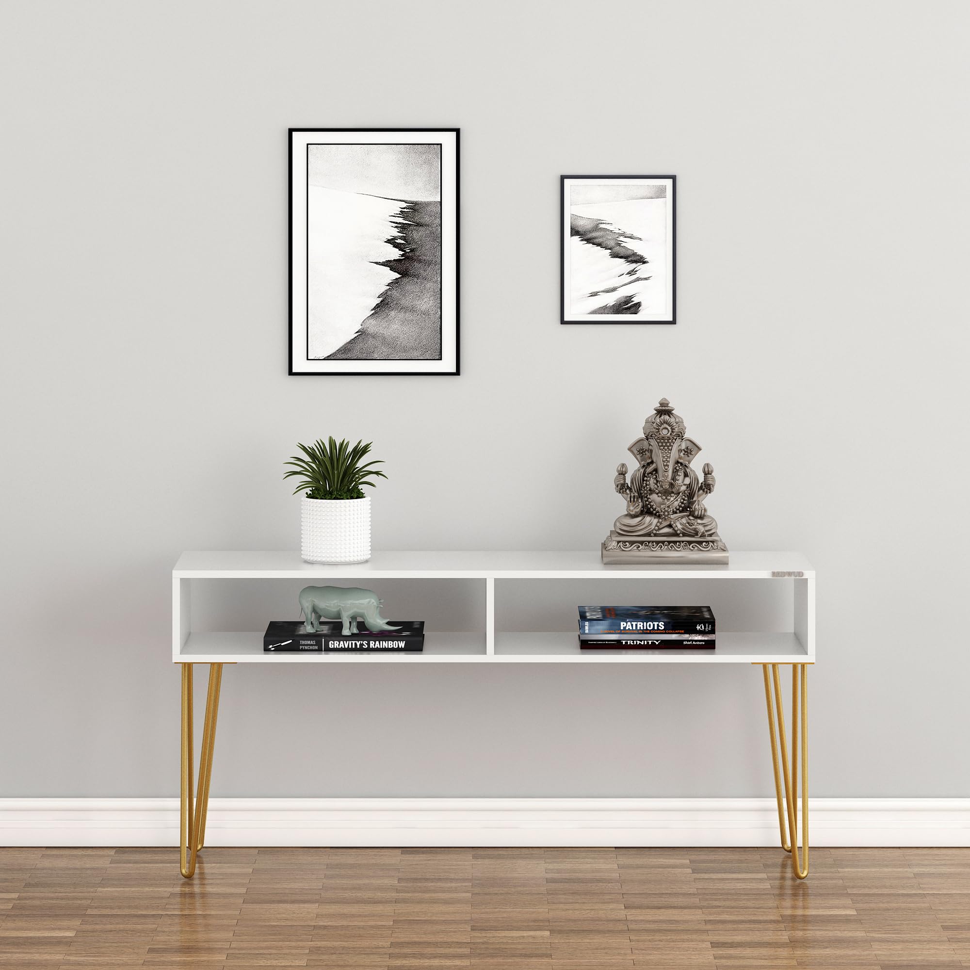 Redwud Huxley Console Tables Sofa Table Side Table Hallway Enteryway Living Room Wood Top & Metal Frame (White/Golden) D.I.Y