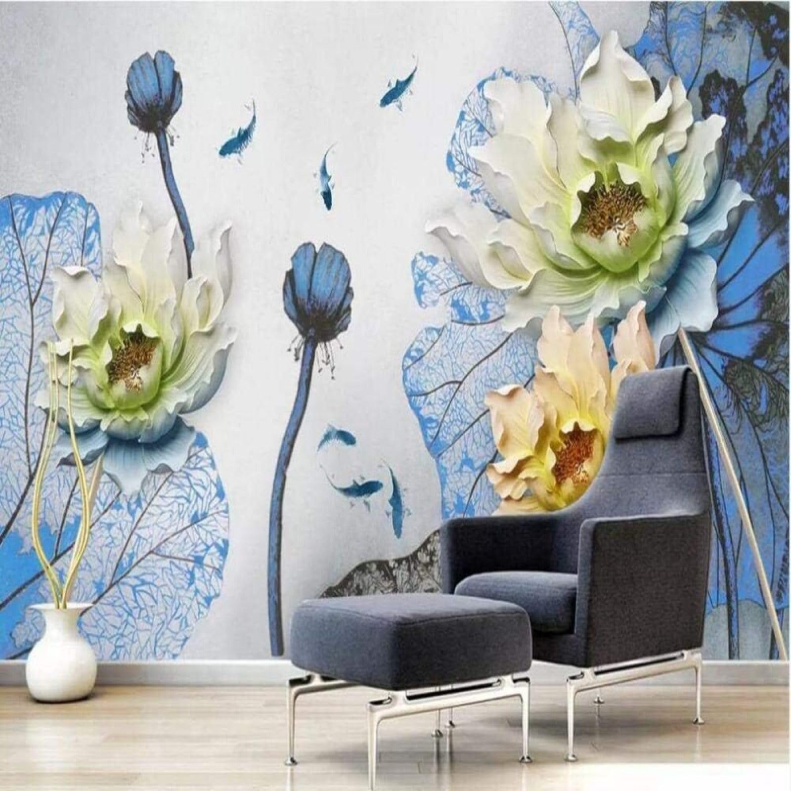 Papel pintado 3D de loto textil XLMING murales pared de comedor y sala texturizados 430x300