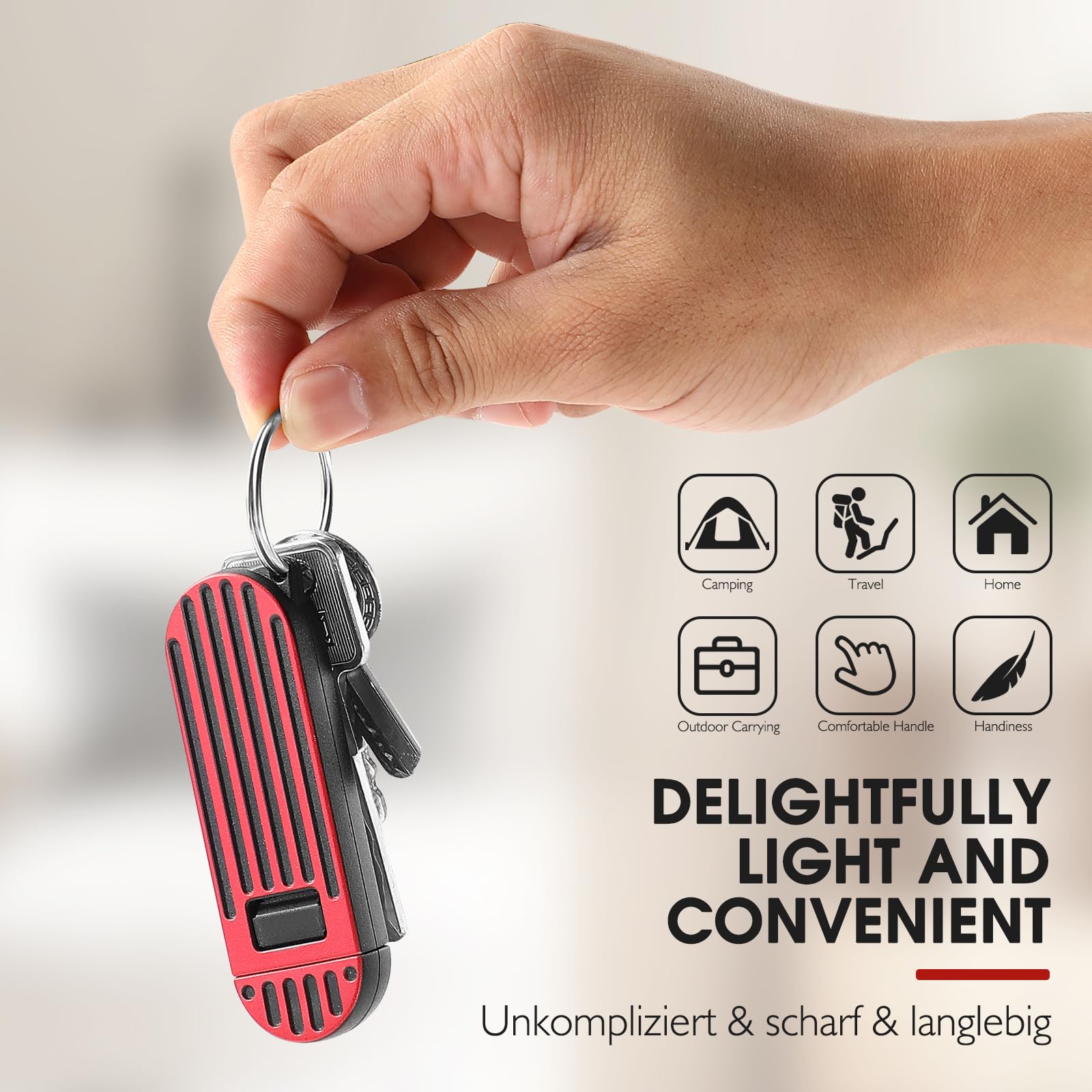 DRACHENADER navaja pequeña outdoor mini navaja de bolsillo con funda hoja fija de acero inoxidable, rojo& negro