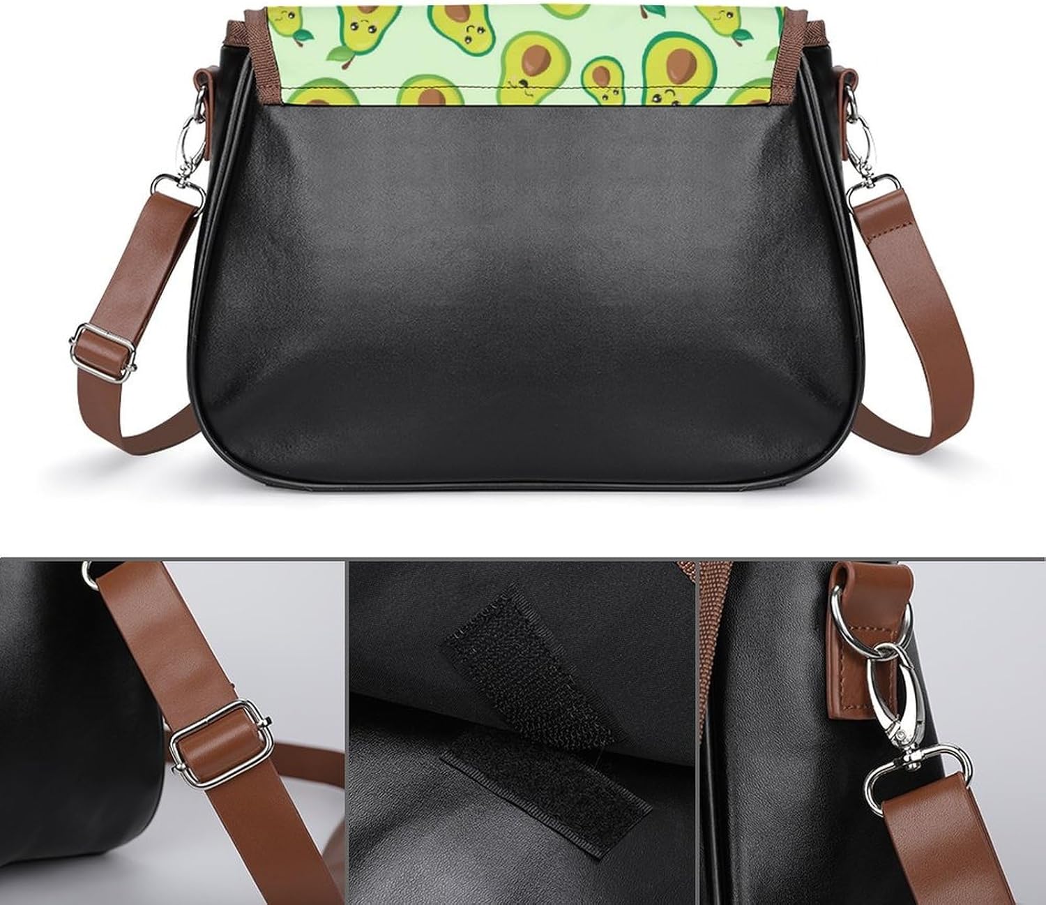 Super Cute Green AvocadosWomen's Faux Leather Crossbody Bag, Waterproof Wrinkle-Resistant Shoulder Bag with Detachable Strap, Large Capacity Casual Handbag, Fashion Daily Purse for Shopping Work Datin