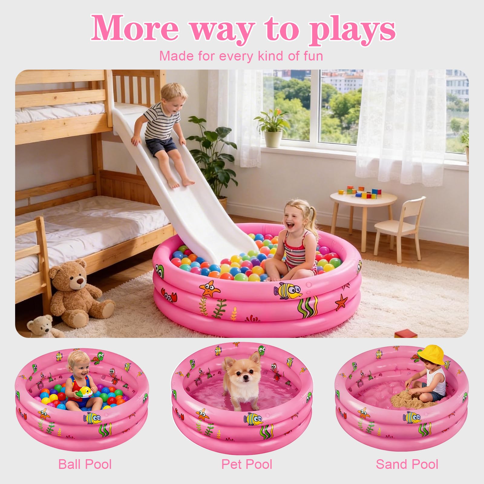 Petite Piscine Enfant,Piscine Gonflable Bébé 100 cm,Piscine Gonflable Enfants,Patogoire Enfant,Piscine Gonflable Ronde,Pataugeoire Gonflable pour Enfants pour Maison,Extérieur,Jardin,Plage,Balcon
