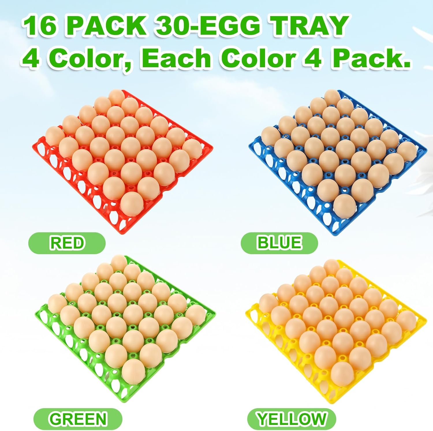 16 Pack Egg Cartons, Plastic Egg Tray Egg Crates 30-Egg Flats, Stackable Egg organizer Crates for Home Chicken Farmers, Plastic Egg Crate Hold Multiple Eggs for Storing, Sorting, Shipping Eggs