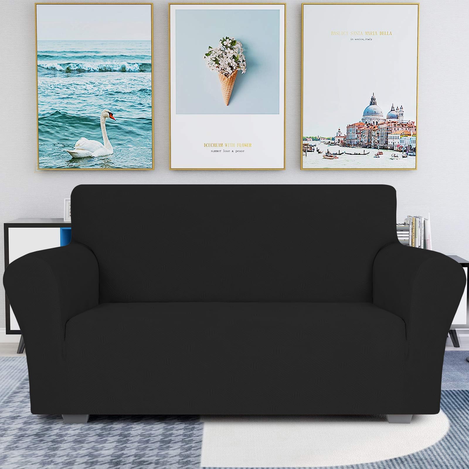 Ystyle Copripoltrona 1 Posto Con Braccioli, Copridivano Antigraffio Gatto, Copridivani Elasticizzato, Pesante Inverno Copri Divani, Fodera Divano Antimacchia Lavabile Antiscivolo, Nero