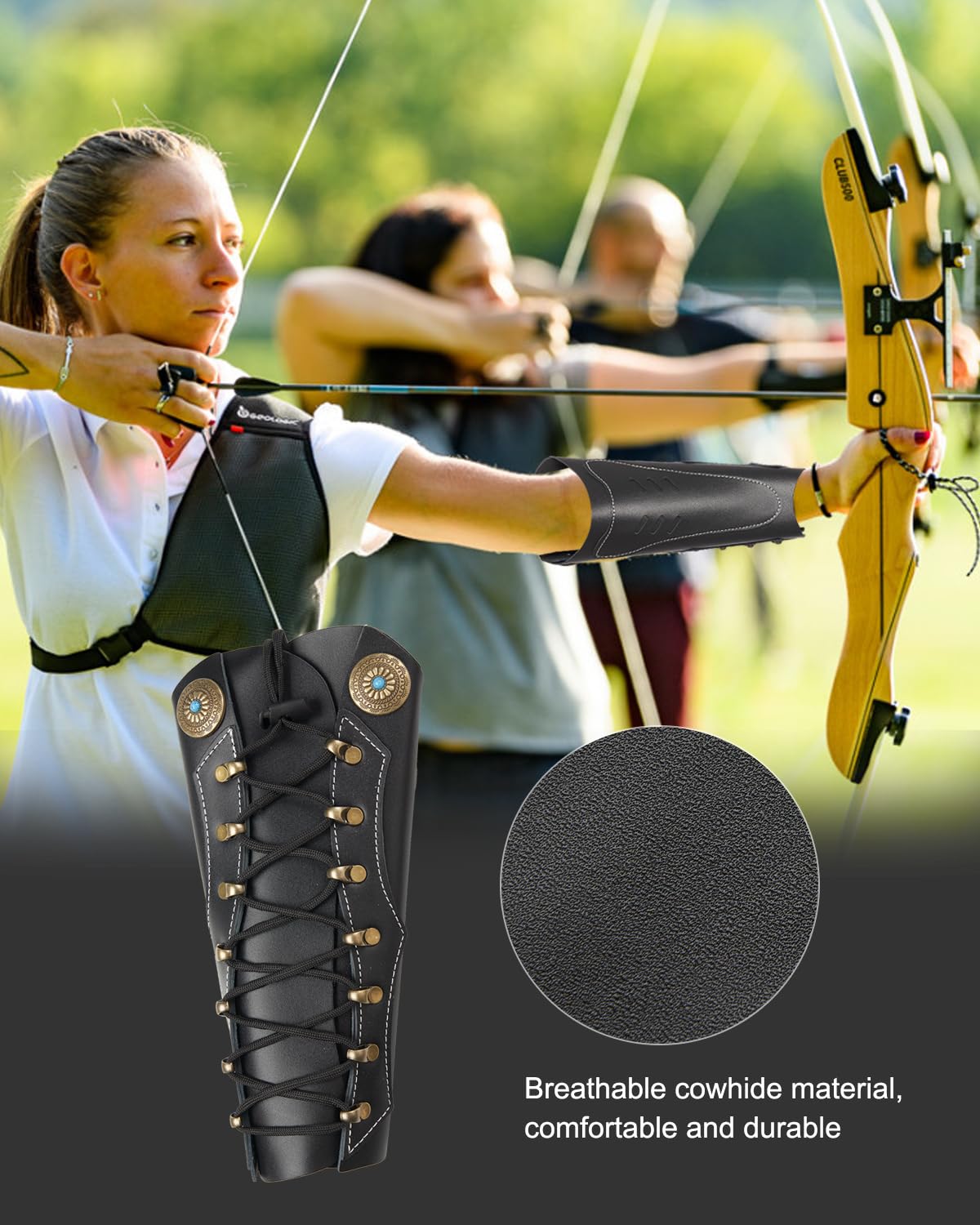 1 brassard de tir à l'arc en cuir, équipement de protection traditionnel pour tir à l'arc