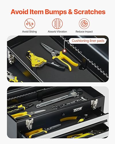 Miniatura 7 de VEVOR Caja de herramientas de metal, 20.5 pulgadas, caja de herramientas de metal portátil con 3 cajones, pequeña caja de herramientas con forro