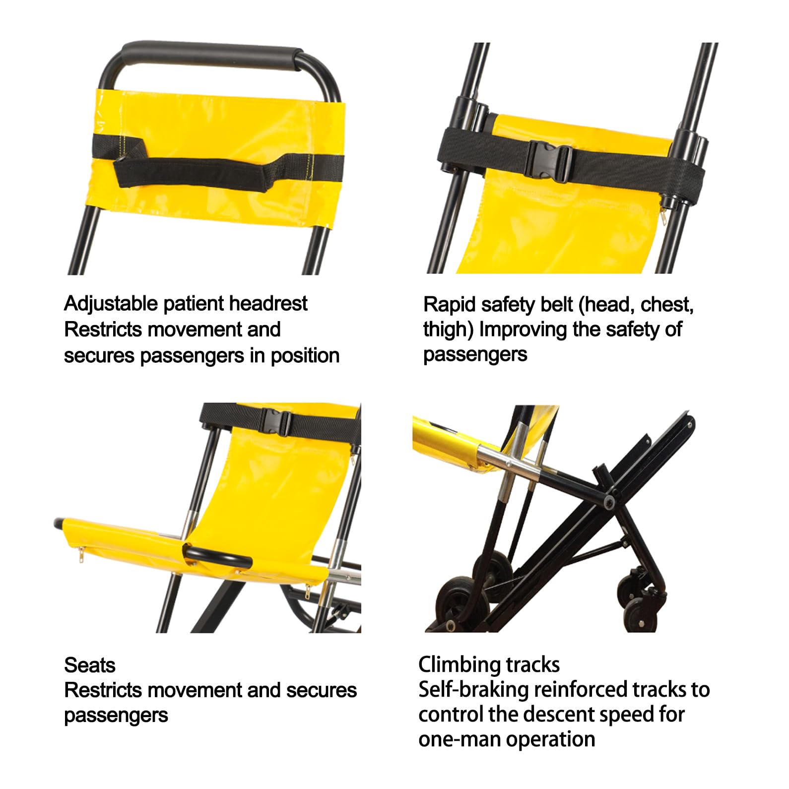 Silla de ruedas de emergencia, silla de transporte portátil plegable para personas mayores con hebillas de liberación rápida para uso en ambulancias y bomberos, capacidad de carga de 350 libras