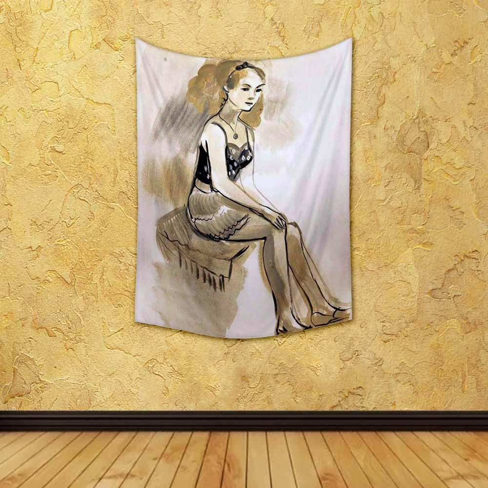 ArtzFolio Female Figure Velvet Fabric Painting Tapestry | Wall Art Hanging 22.6 x 31.2 inch (57 x 79 cms)