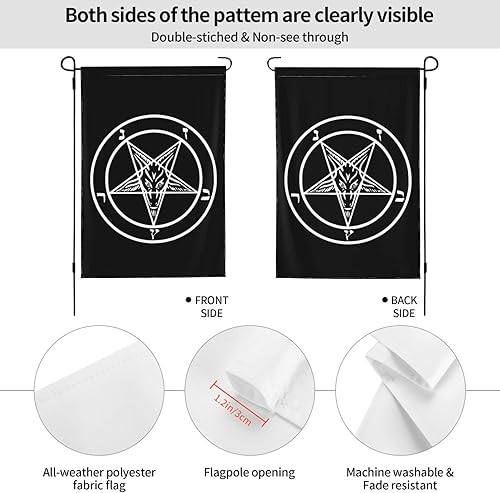 Miniatura 2 de Bandera de jardín con diseño de cabra de Mendes, pentagrama satánico, baphomet, de doble cara, vertical, 28 x 40 pulgadas