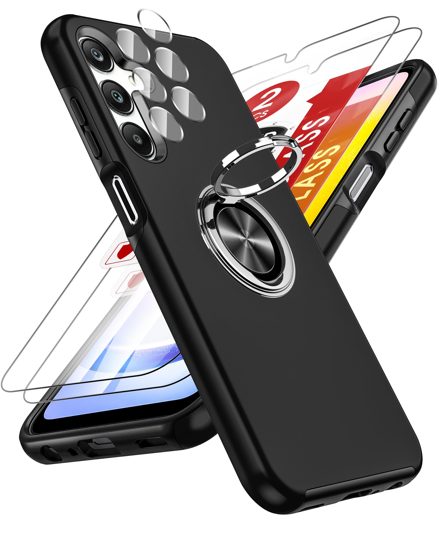 Coque Silicone Galaxy A25 + 2 Verres Trempés - Housse Anti-choc Noire Magnétique