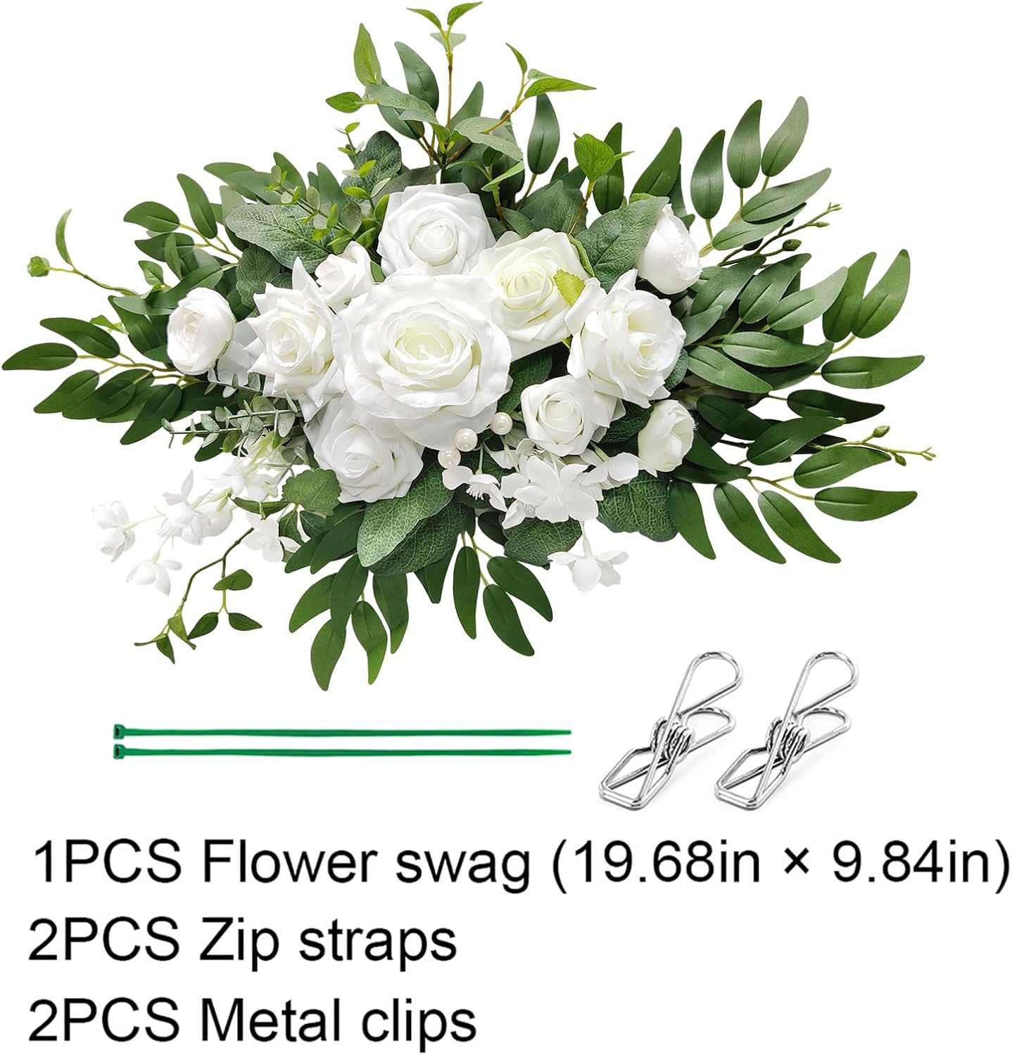 Artificial Flower Swag, Wedding Sign Flowers White Rose Flower Arrangements for Wedding Ceremony Reception Entrance Welcome Board Sign Floral Decor