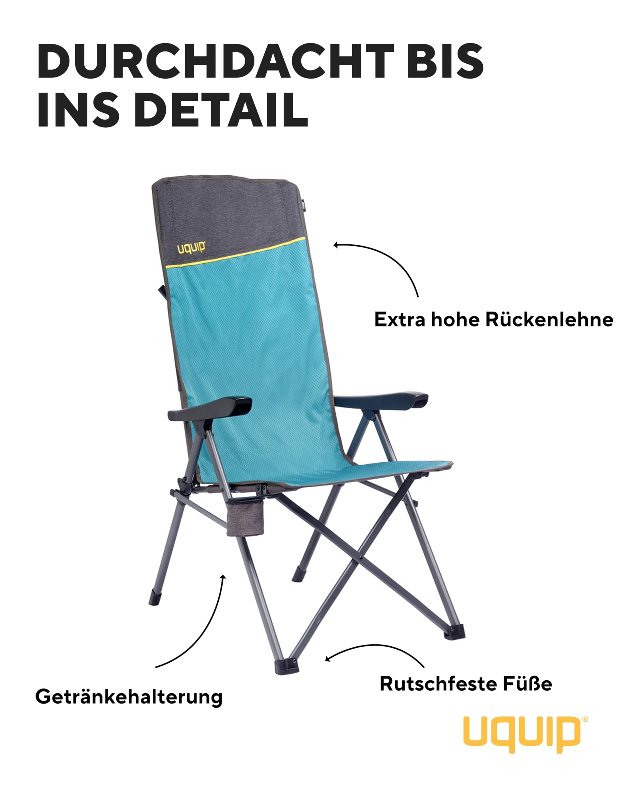 Uquip Campingstuhl Justy XL petrol I faltbarer Klappstuhl mit 120 kg Traglast I kompakter Faltstuhl aus Stahl & Polyester I klappbarer Outdoor-Stuhl für Camping, Strand, Angeln, Garten & Festivals