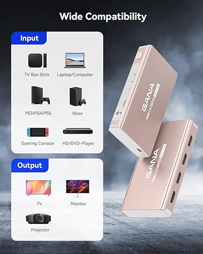 Vista 17 de Interruptor HDMI 3 en 1 salida 4K @60Hz, GANA HDMI Splitter Switcher con control remoto, concentrador de caja de interruptor HDMI 2.0 de aluminio