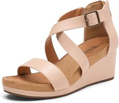 DREAM PAIRS Women's Nude Pu Open Toe Buckle Ankle Strap Summer Platform Wedge Sandals Size 8 M US Nini-2