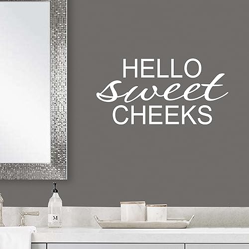 Calcomanías de pared con texto en inglés Hello Sweet Cheeks Decoración de baño Calcomanías divertidas para pared de baño Calcomanías de baño