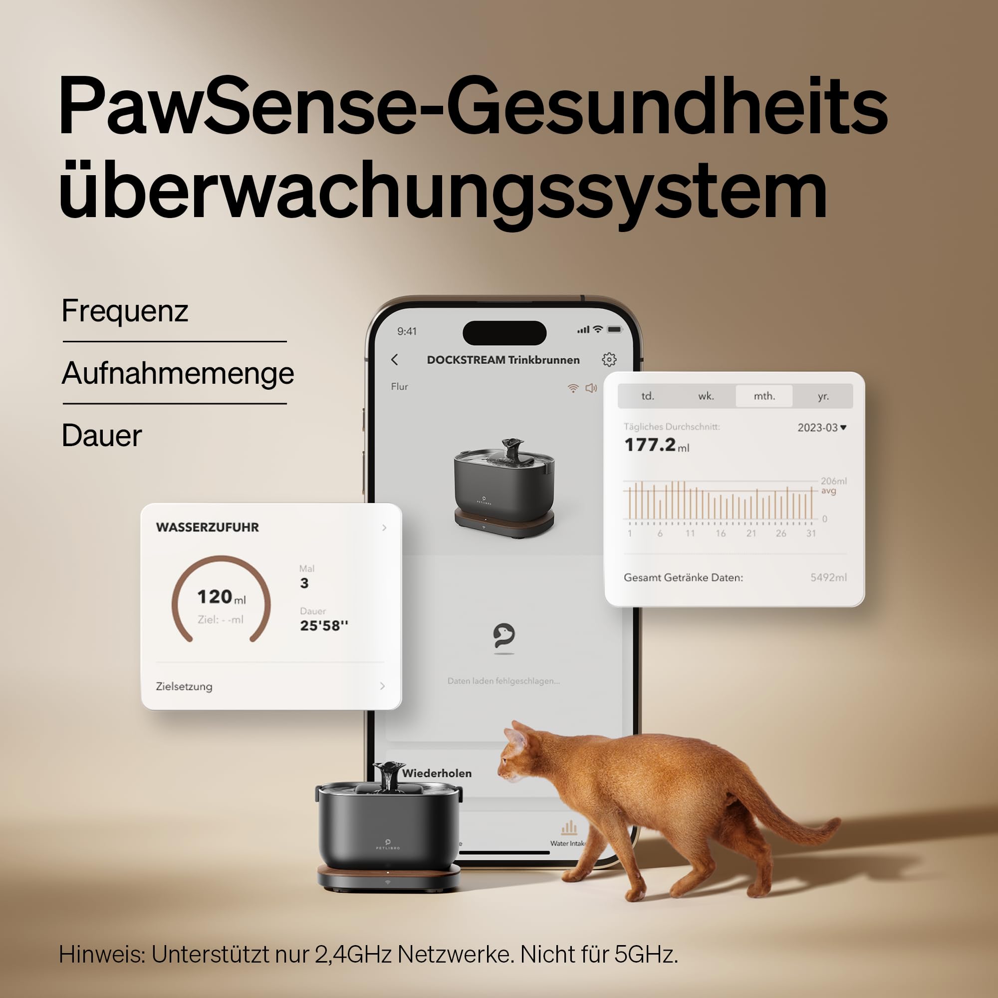 PETLIBRO Fontanna dla kota Monitorowanie aplikacji Fontanna wodna dla kotów, Dockstream Automatyczna fontanna do picia dla kotów 2.5L, Inteligentny system sterowania, Połączenie Wi-Fi 2.4GHz, Łatwe cz