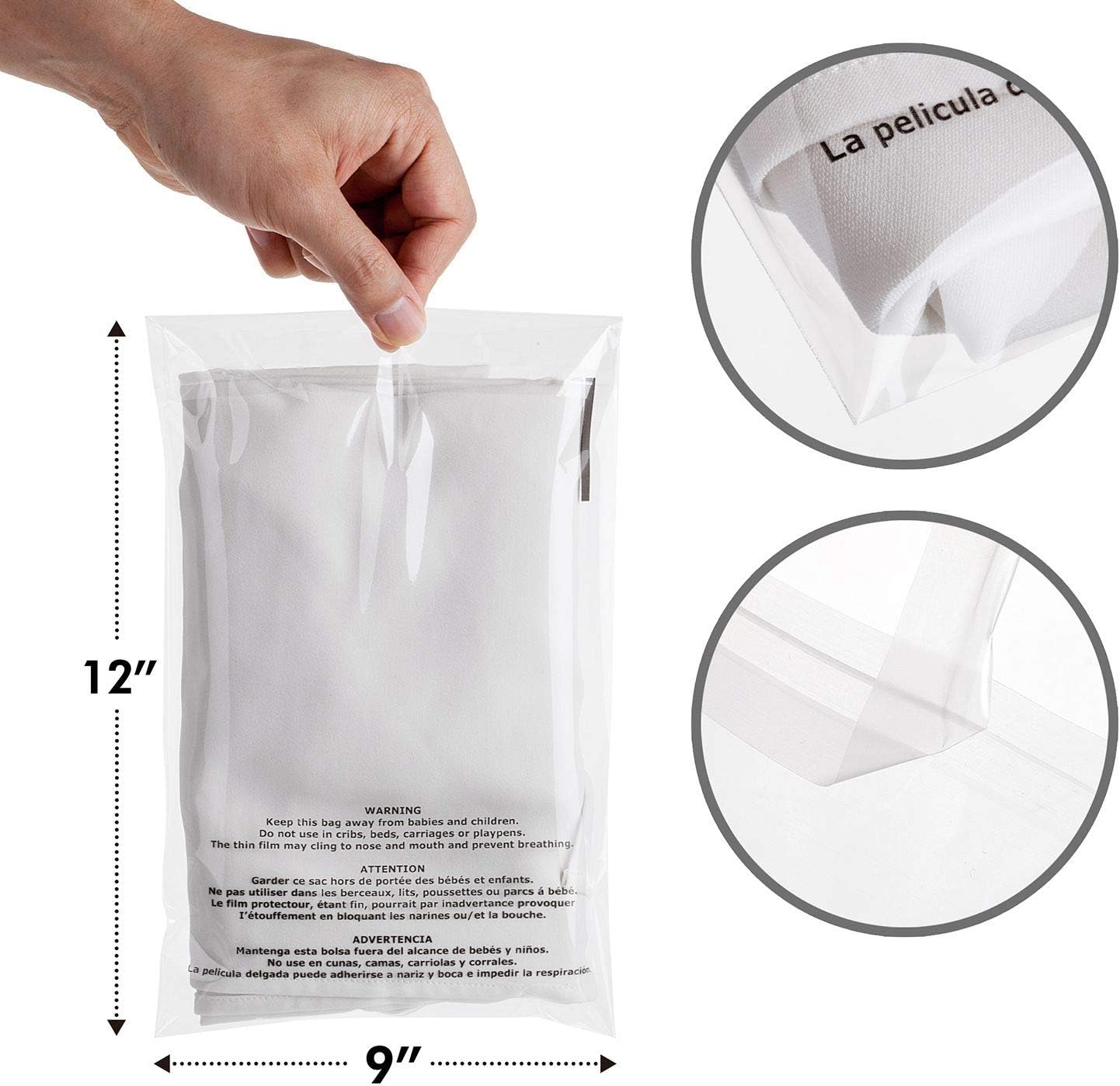 Shop4Mailers 9 x12 Clear Cellophane Resealable Bags Suffocation Warning Self Seal Envelopes 1.2 mil (200 Pack) : Office Products