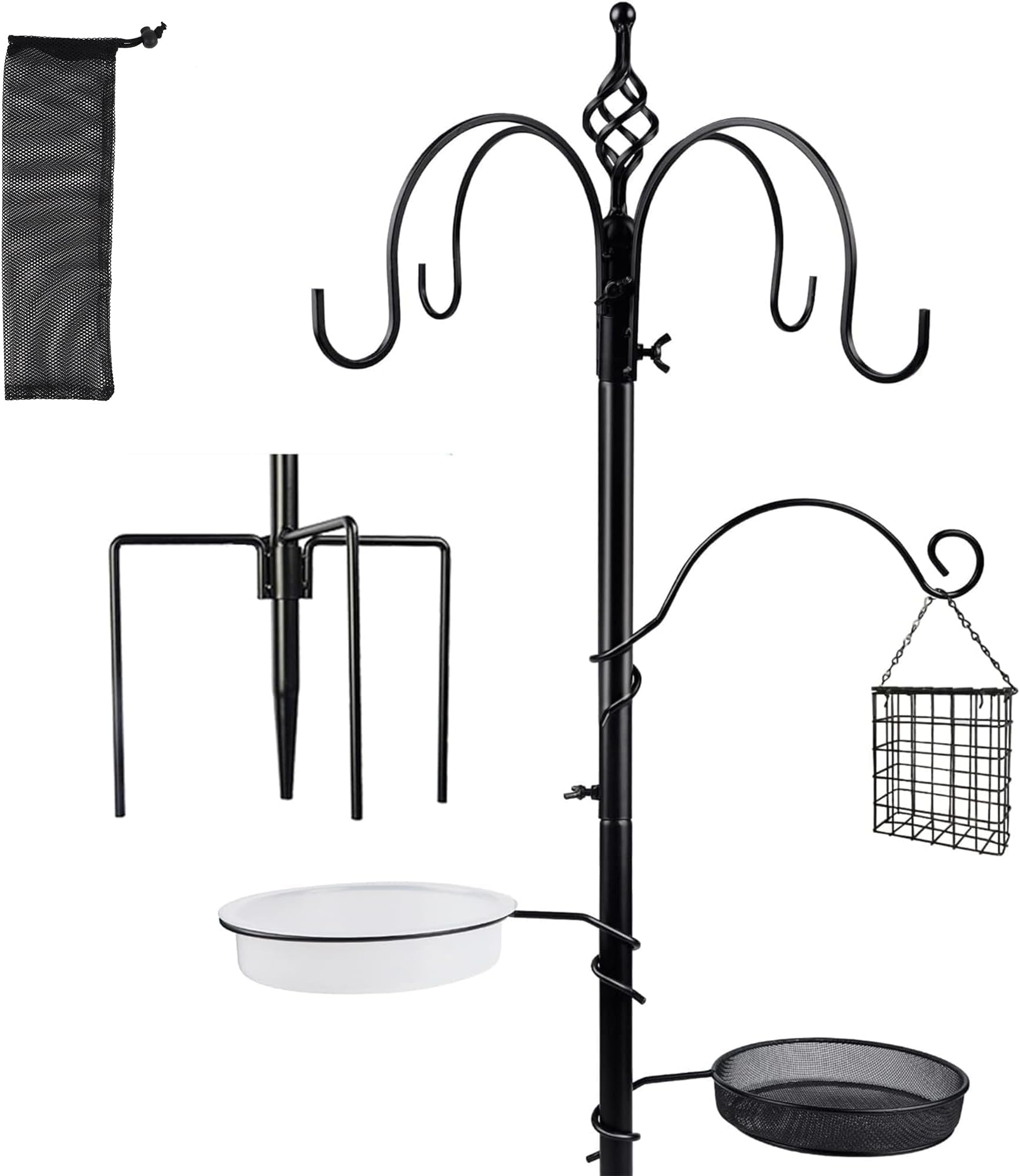 Premium Bird Feeding Station Kit, Bird Feeder Pole, Multi Feeder Hanging Kit with Metal Suet and Bird Bath for Bird Watching, Attracting Wild Birds, Birdfeeder and Planter Hanger