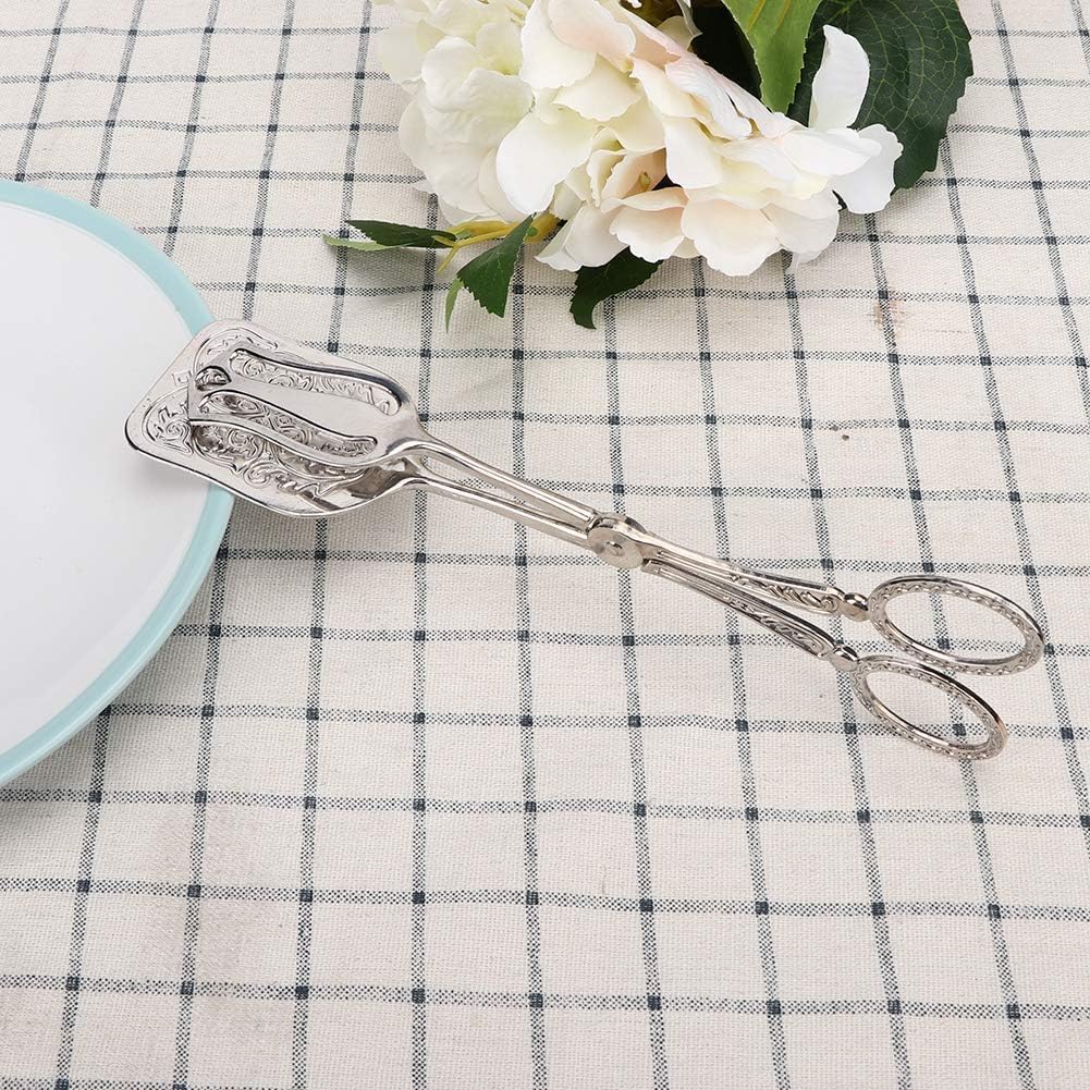 2PCS Zinc Alloy Silver Serving Salad Buffet Food Clip Tongs, Serving Tongs for CServing Tongs, 2Pcs Bread Tongs Food Buffet Clip Salad Servers Zinc Alloy Vintage Salad Steak Clip for Catering (Silver)