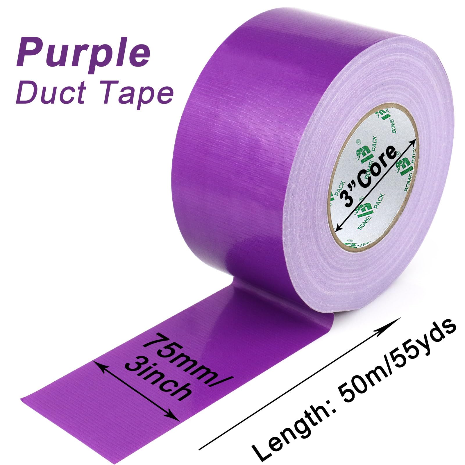 BOMEI PACK Purple Wide Duct Tape Reinforced 75mm x 50m Waterproof Heavy Duty Cloth Gaffer Tape purple for Ducts Fixing Repairing,craft DIY,book repair,carpet seaming,Moving Box Sealing,Bundling - Image 2