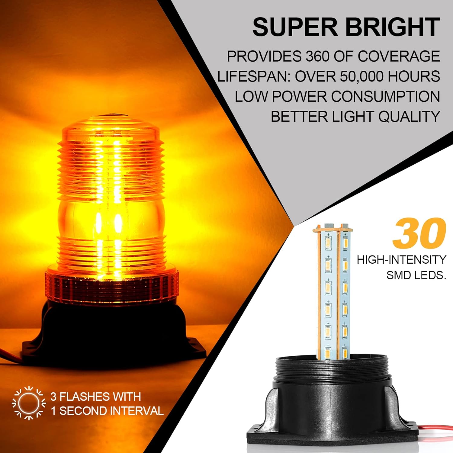 30 LED Amber Forklift Strobe Light 30W Vehicle Roof Safety Beacon Light for 10-110V Mower, ATV, Trucks, Tractor, Golf Carts, UTV, Cars, Bus - 6 Pack
