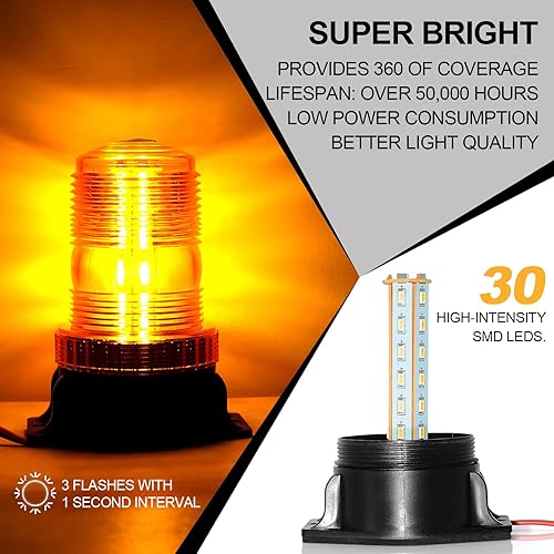 Miniatura 2 de eTzone Luz estroboscópica de 30 LED ámbar para carretilla elevadora, 30 W, luz de faro de seguridad para techo de vehículos de 10-110 V, cuatrimoto,