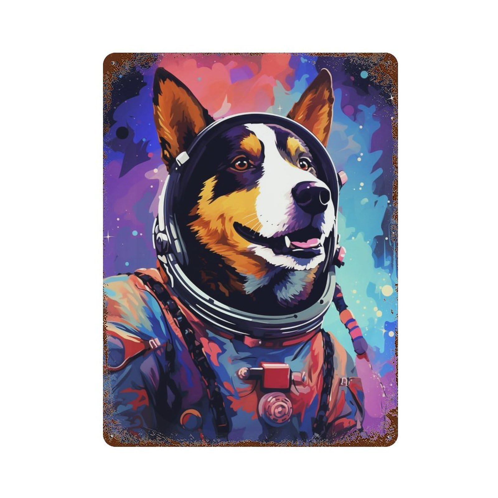 Garage Style Space Dog Explorer-3 Distressed Metal Wall Sign 15.7"x11.8", Shabby Chic Decor for Bar And Workshop