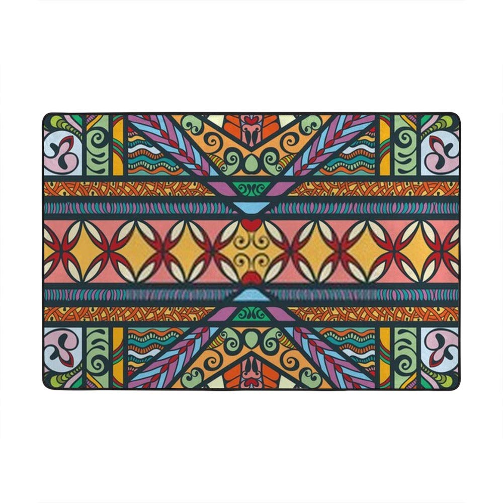 Tapis géométrique anti-sol froid pour salon en velours corail ethnique coloré 122cm