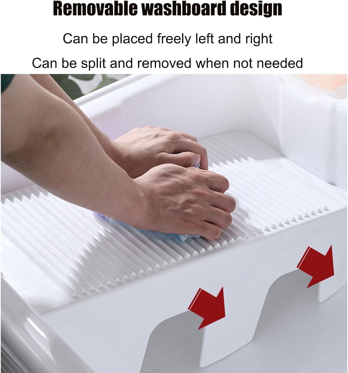 Laundry Tub Utility Sink Wash Basin, Bathroom Vessel Sink Laundry Pool with Faucet and Washboard, Freestanding Wash Station Cleaning Basin Slop Vessel Sink, for Garage/Basement/Garden/Wash Room