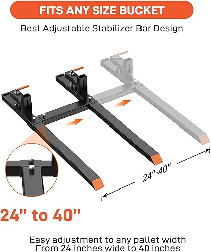 Miniatura 3 de Abrazadera de 2000 libras en horquillas de palet de 60 pulgadas de alta resistencia con barra estabilizadora ajustable para cargador de cucharones