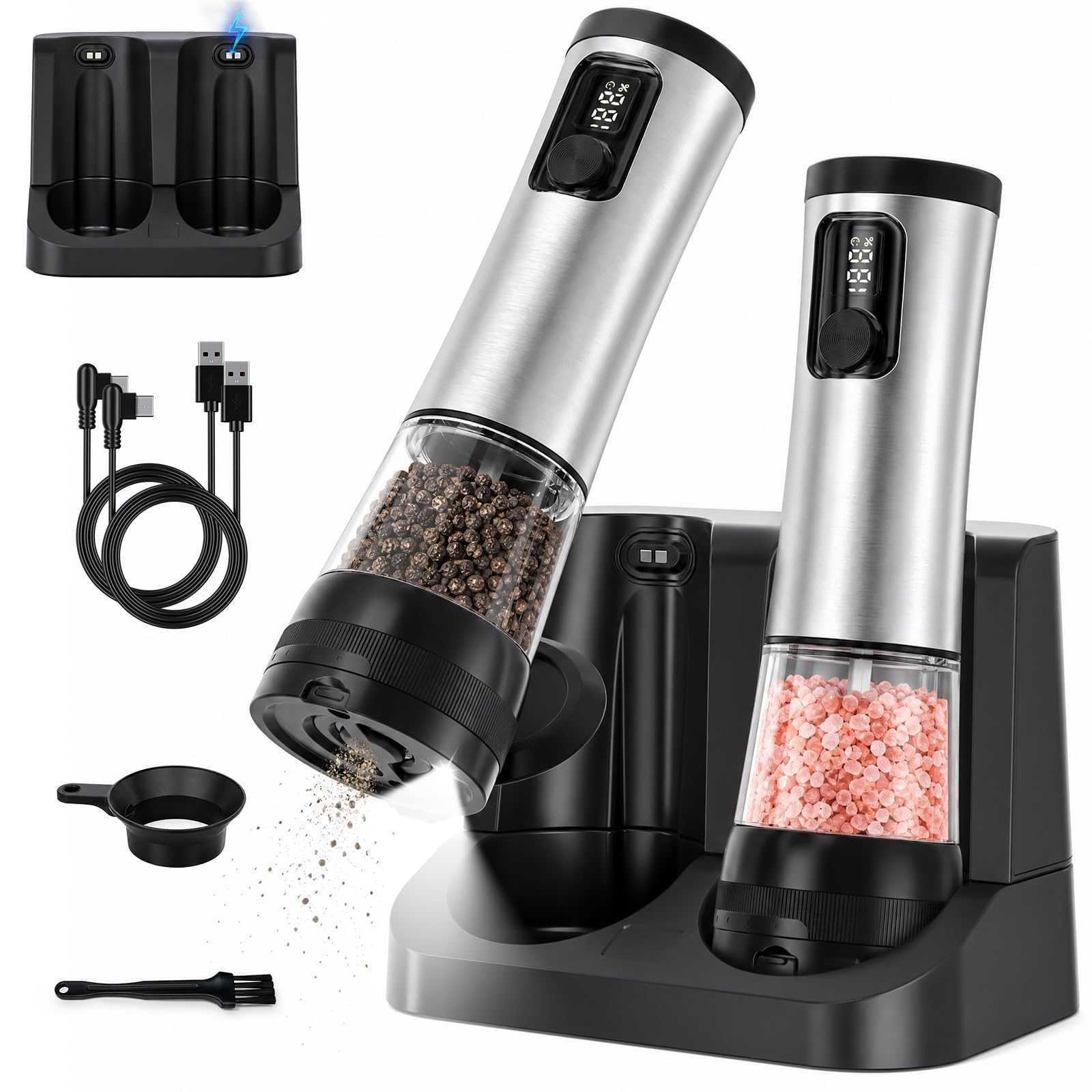 srml Rechargeable Electric Salt and Pepper Grinder Set with Battery Display