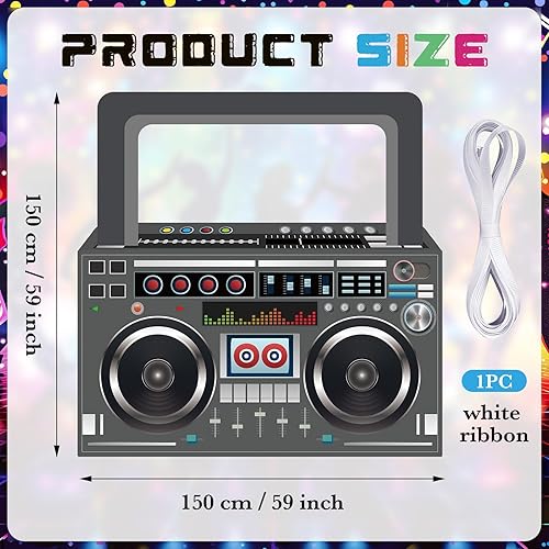 Miniatura 5 de Radio Boombox - Accesorios para cabina de fotos, telón de fondo de radio negro Boombox, pancarta colgante para 80, 90, hip pop, tema de música