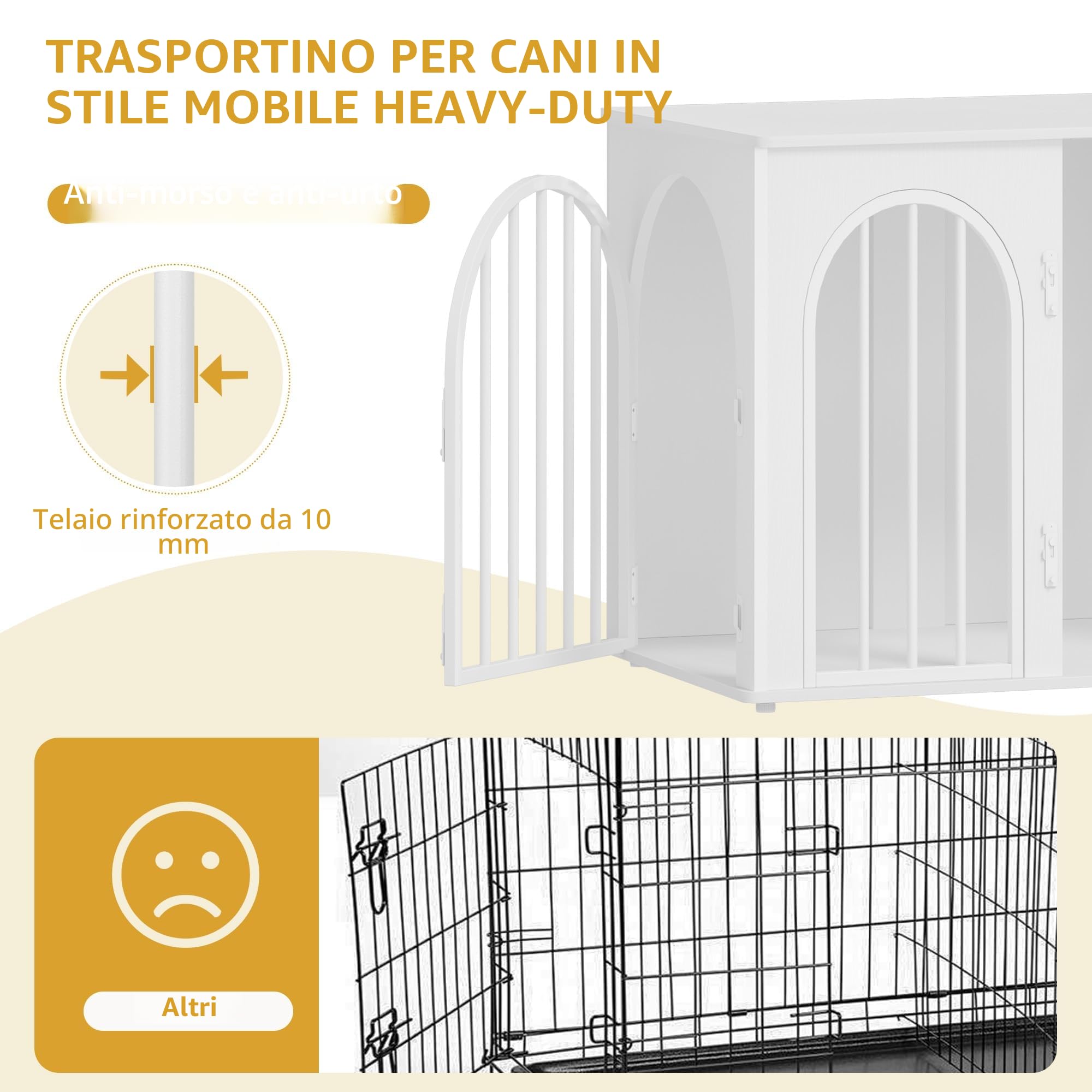 Hzuaneri 68 cm Gabbia per Cani, Tavolo Supplemento, Cuccia Moderna per Cani Interno, Gabbia per Cuccioli, Casetta per Animali, 3 porte, Porta ad arco, 49 x 68 x 56 cm, Bianco DFC85513W