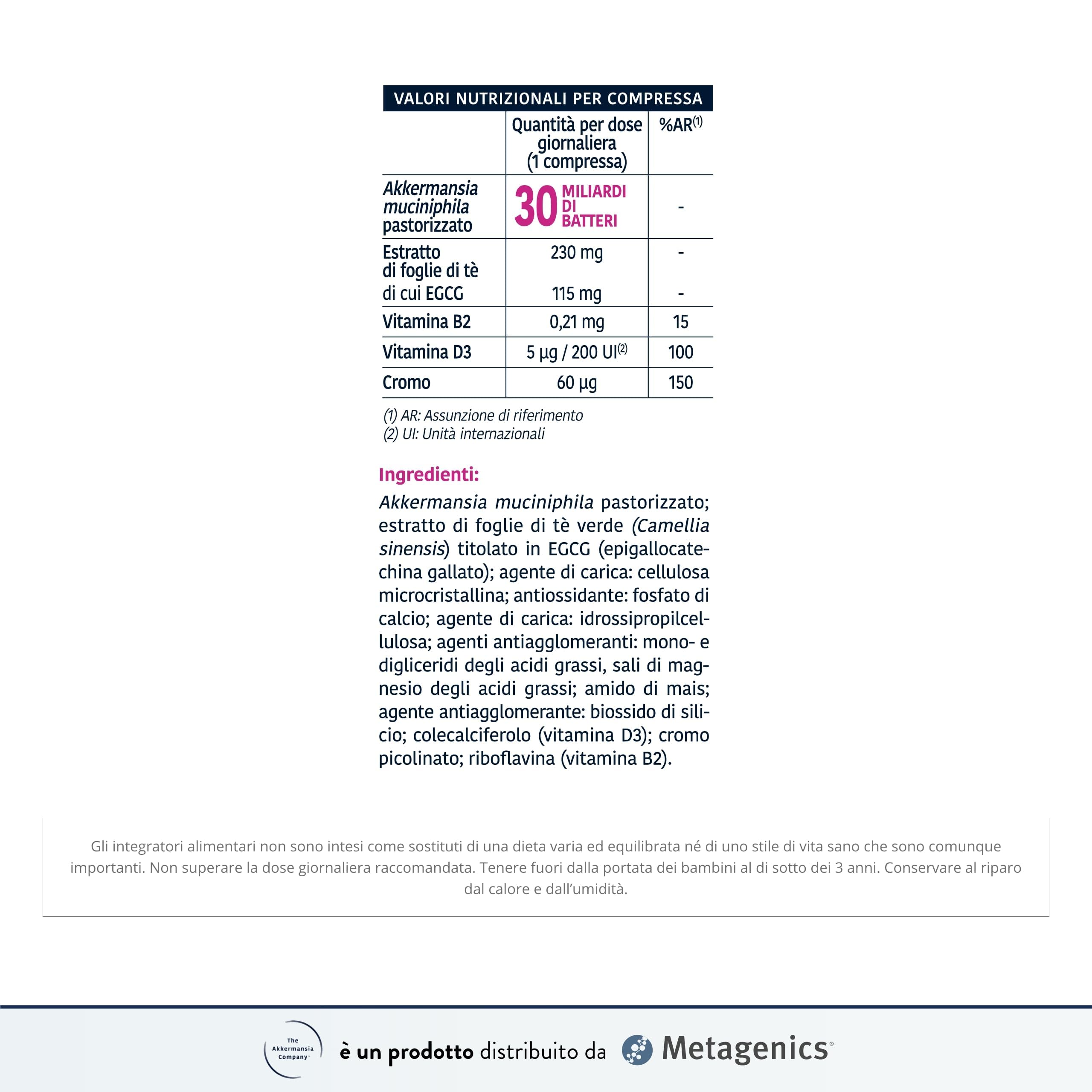Metagenics Akkermansia Glicemia - Gestione del Peso con Controllo Glicemico - 30 Compresse